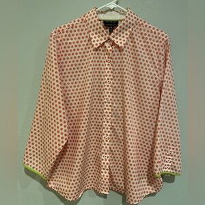 Foxcroft Women’s White Shirt with Orange Dot Print